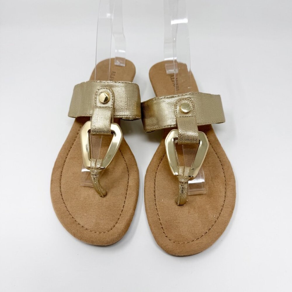 Alfani Womens Tan & Gold Embossed Vegan Leather Slip on Wedge Sandal Size 9.5 - Picture 3 of 11